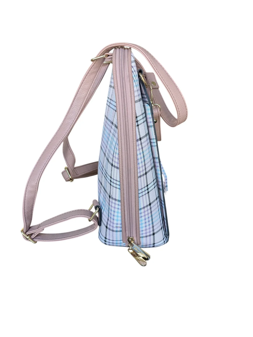 Plaid Pastel Backpack Purse - Pink